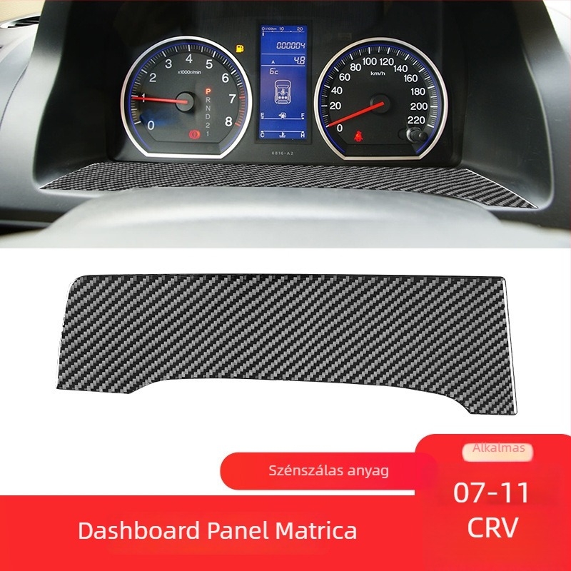 Karbonszálas belső műszerfal panel dekoratív matrica Honda CR-V (2007–2011), kristály ragasztóval, logónyomtatás elérhető