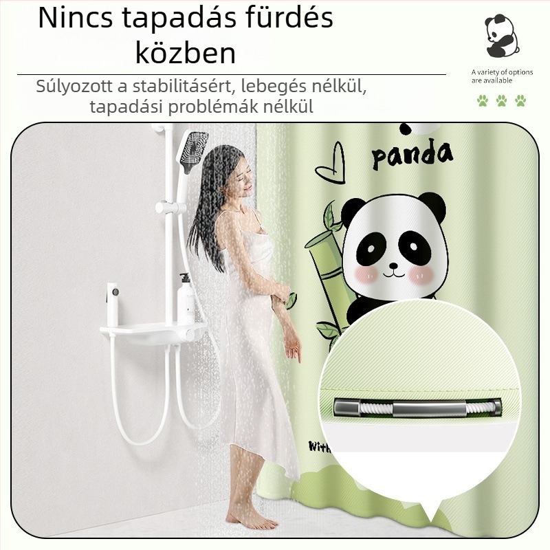 Penészmentes fürdőszobai zuhanyfüggöny szett elválasztóval, fúrás nélküli rúdhoz, vízálló zuhanyfüggöny