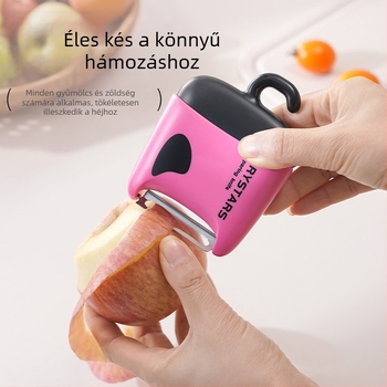 Két az egyben hámozó kés és zöldség-gyümölcs tisztító kefe, multifunkcionális tisztító eszköz, anyagok: ABS, TPR, rozsdamentes acél