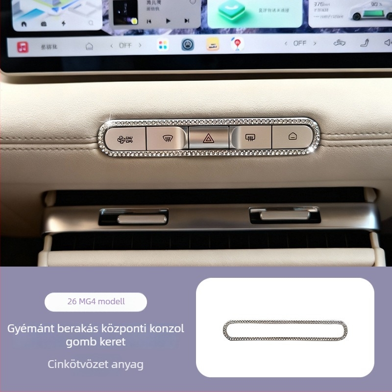 Midali MG4 Gyémánttal díszített, krómozott központi konzol keret MG4 2026-hoz (Márka: Midali; Anyag: Krómozott fém; Modell: MG4 2026; Eredet: Guangdong; Típus: Gyémánt)