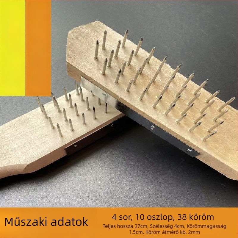 Halpikkelyek eltávolítására szolgáló eszköz: fa fogantyúval, acél tüskékkel, kefével és halas késsel