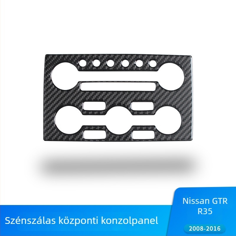 Nissan GTR R35 belső középkonzol panel karbonszálas díszítő kiegészítő ragasztóval; logó nyomtatás lehetséges; testreszabás elérhető