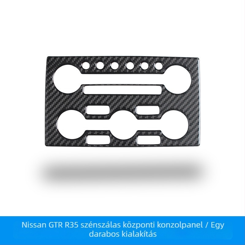 Nissan GTR R35 belső középkonzol panel karbonszálas díszítő kiegészítő ragasztóval; logó nyomtatás lehetséges; testreszabás elérhető