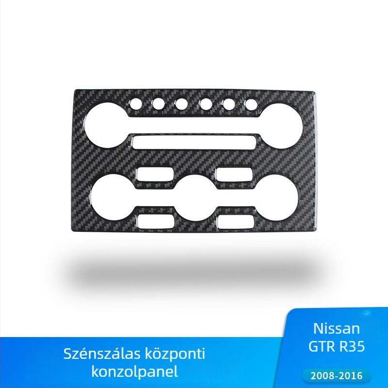 Nissan GTR R35 belső középkonzol panel karbonszálas díszítő kiegészítő ragasztóval; logó nyomtatás lehetséges; testreszabás elérhető