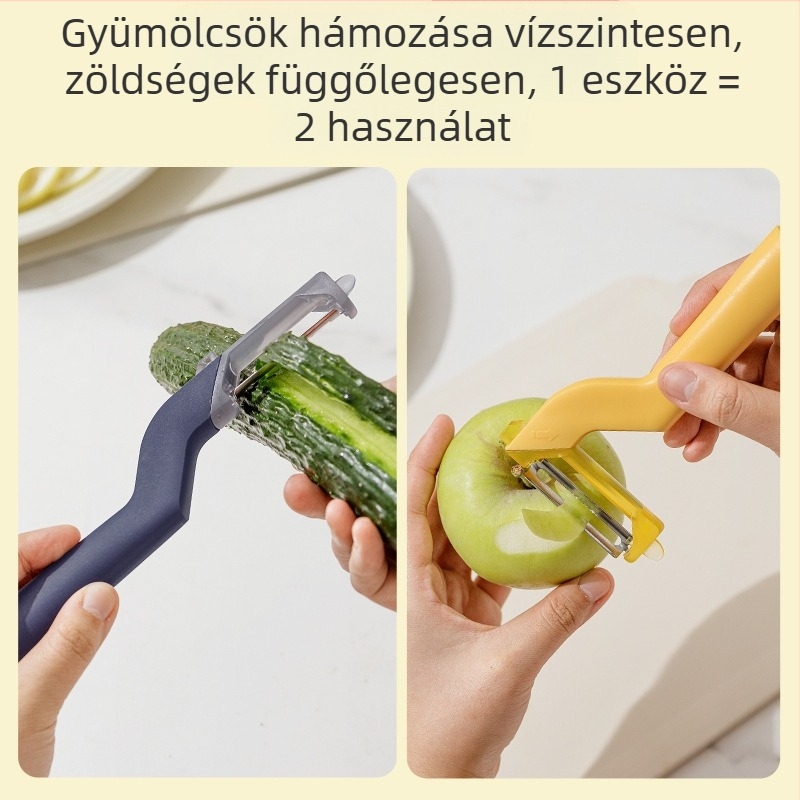 Állítható irányú gyümölcs- és burgonyahámozó, multifunkcionális konyhai eszköz – modern, minimalist stílus (test ABS/PP, penge rozsdamentes acél)
