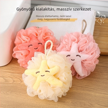 Koreai gyümölcsös stílusú ultra-soft fürdőgolyó, virág alakú, gyengéd dörzsöléshez, aranyos mesefilm-dizájn