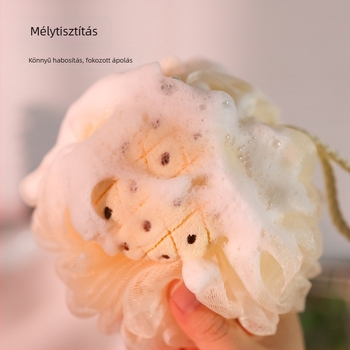 Koreai gyümölcsös stílusú ultra-soft fürdőgolyó, virág alakú, gyengéd dörzsöléshez, aranyos mesefilm-dizájn