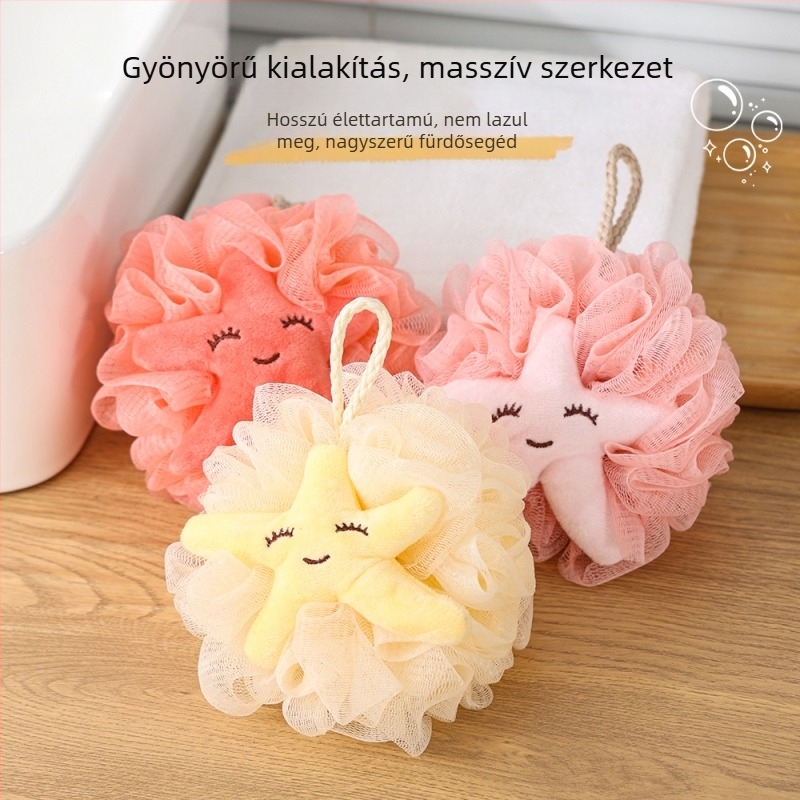 Koreai gyümölcsös stílusú ultra-soft fürdőgolyó, virág alakú, gyengéd dörzsöléshez, aranyos mesefilm-dizájn