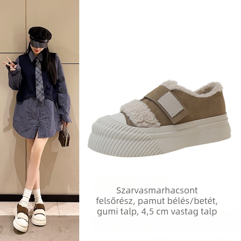 Női velúr bőrből készült sneaker Velcro-zárással, belső műszőrtartalommal, vastag gumitalppal
