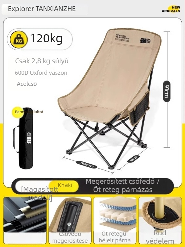 Explorer Moon Chair – Kinti összecsukható kültéri széke kempingezéshez és halászathoz, TXZ, szénacél keret, eredet Kína