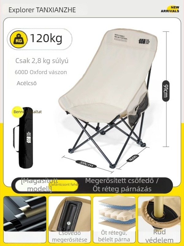 Explorer Moon Chair – Kinti összecsukható kültéri széke kempingezéshez és halászathoz, TXZ, szénacél keret, eredet Kína