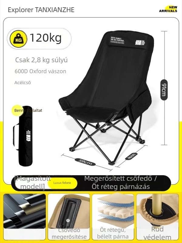 Explorer Moon Chair – Kinti összecsukható kültéri széke kempingezéshez és halászathoz, TXZ, szénacél keret, eredet Kína