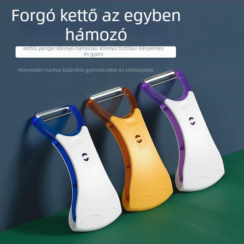 Multifunkcionális rozsdamentes acél hámozó és szeletelő, 2-in-1 forgó kialakítás gyümölcsök és zöldségek számára, PV műanyag ház
