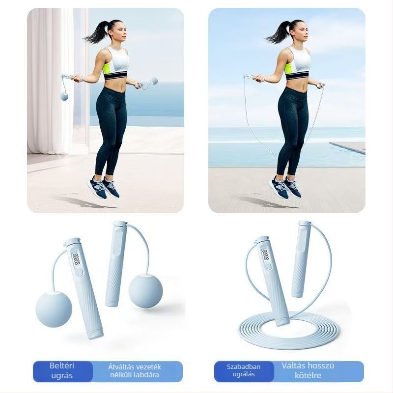 Changfeng Vezeték nélküli ugrókötél súlyozott golyóval és acélsodronnyal, számoló funkcióval, ABS anyag, modell Ts55, otthoni fitnesz felszerelés