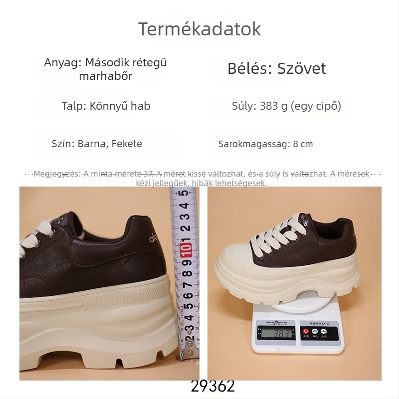 Női vastag talpú platformcipő, fűzővel, európai stílus, felsőrész split bőrből, gumitalp