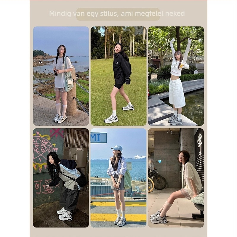 Szellőző hálós felsőrészű női cipő, magasságot növelő Dad Shoes, fűzős, 3–5 cm sarok, PU talp