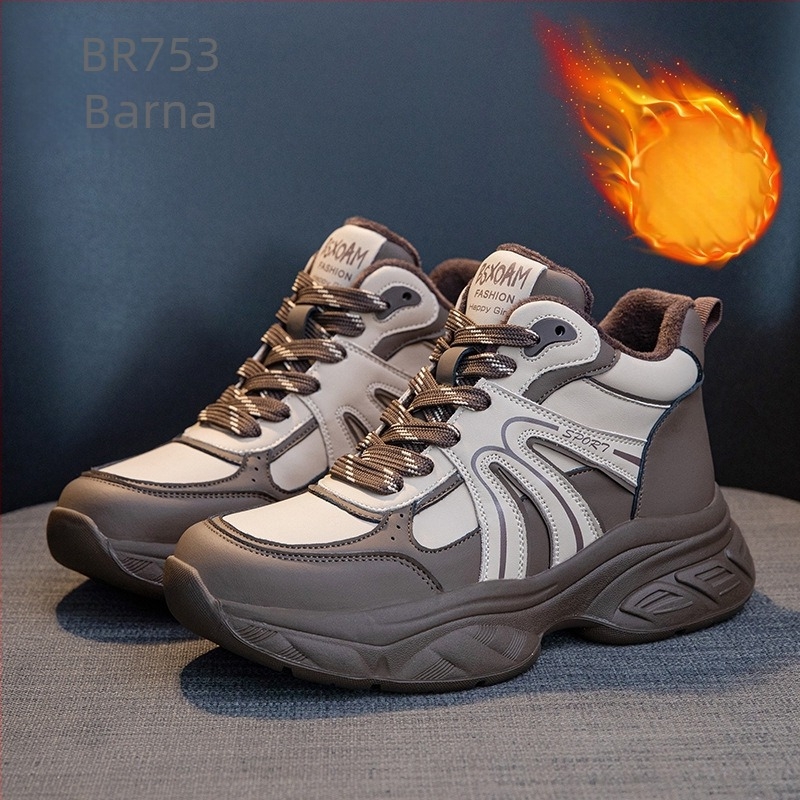 Női vastag talpú Dad Shoes, split bőr, mid-top, fűzős zárás, 3–5 cm kúpos sarok