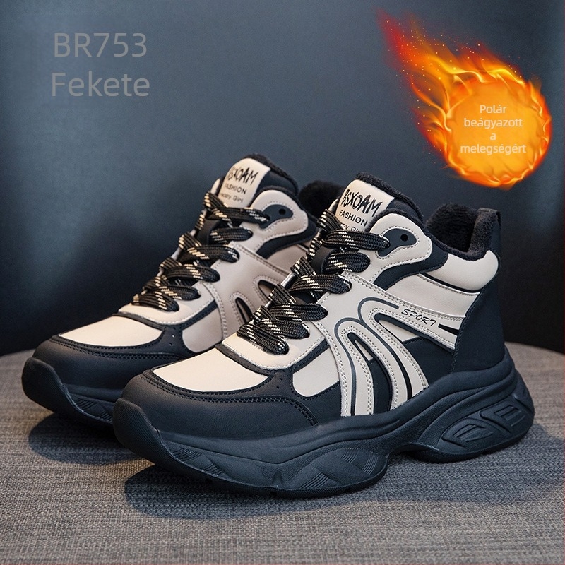 Női vastag talpú Dad Shoes, split bőr, mid-top, fűzős zárás, 3–5 cm kúpos sarok