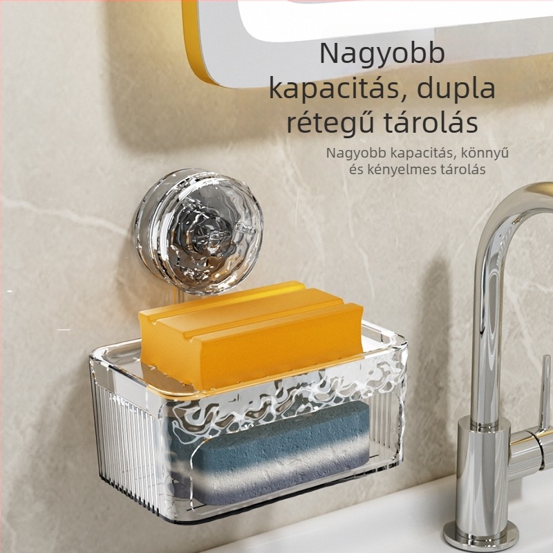 Youyi szappantartó szívófejes, falra szerelhető, két szintű lefolyó polccal, műanyag, 200 db