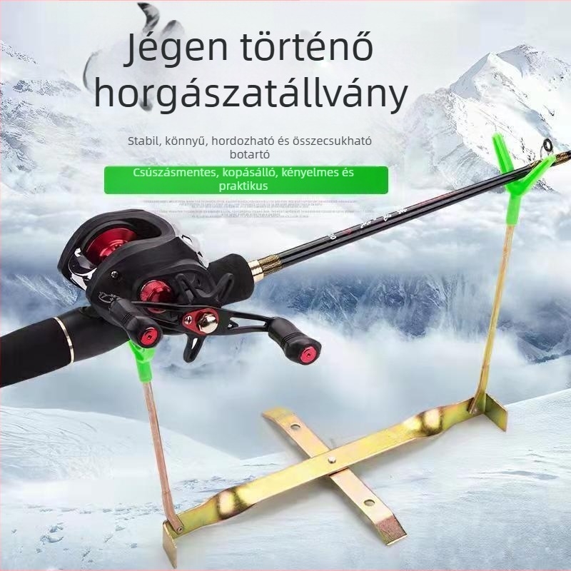 Jéghorgászbot-tartó – kétfejes, tömörfa, nem hajtogatható, nem forgó