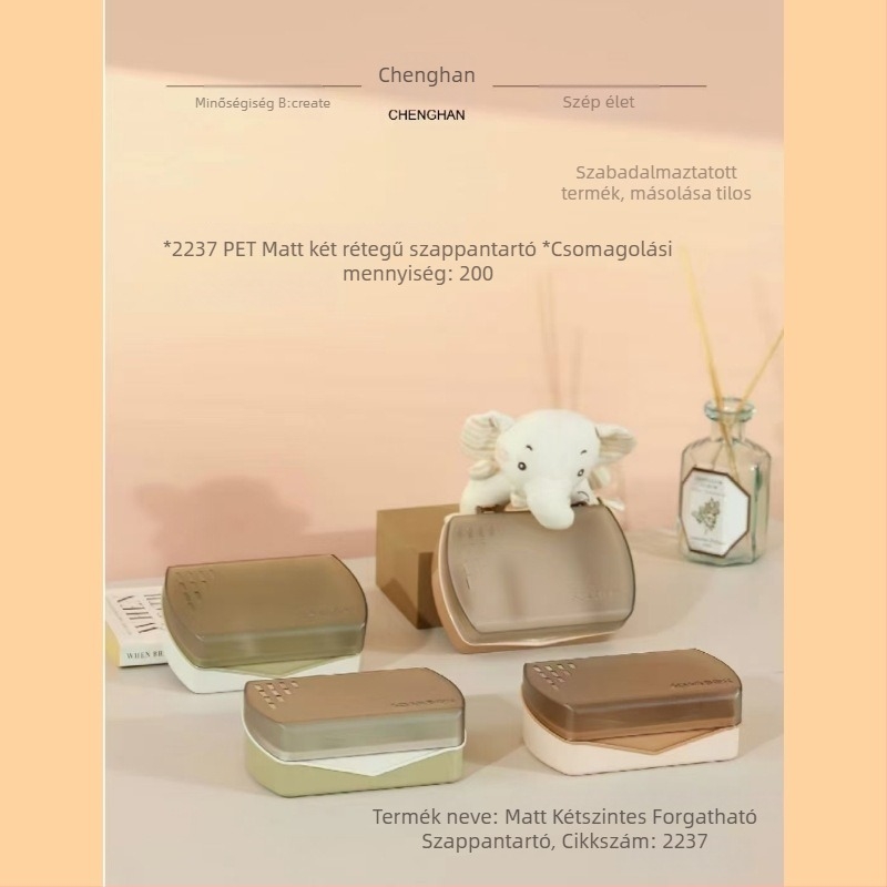 Lemi műanyagból készült dupla rétegű varrat nélküli szappan doboz fürdőszobába, önadhéziós kampóval, 240–250 darab