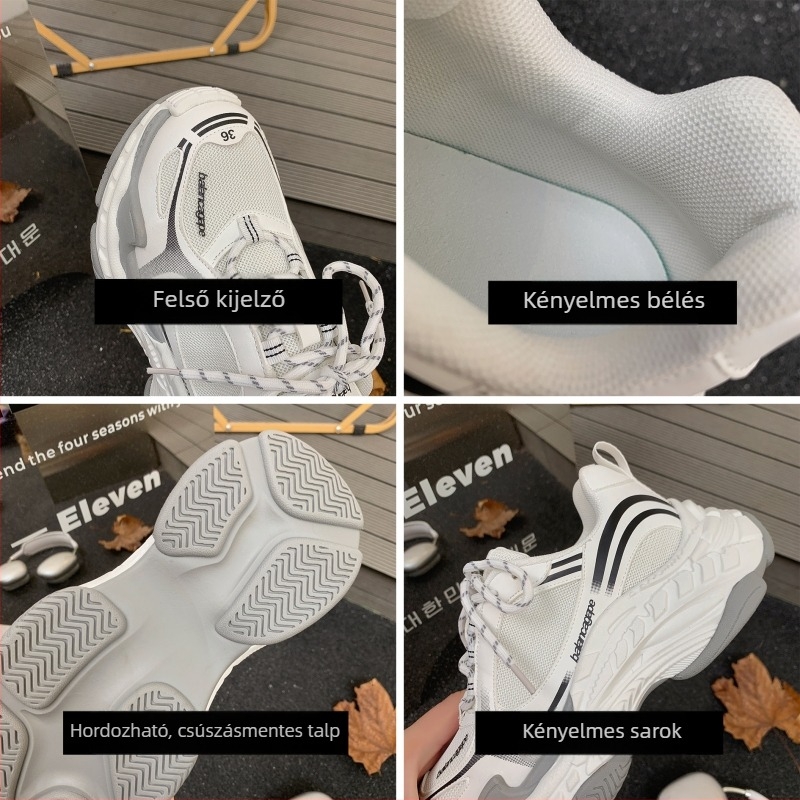 Női dad sneakers vastag talppal – hálós felsőrész, fűzők, EVA talptalp, gumitalp, alacsony szár
