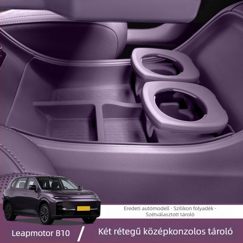 Leapmotor B10 központi konzol alsó tároló, kétszintes, szilikon párnázással