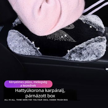 Autó karfa párna textil anyagból téli plüss és strasszos díszítéssel, modell 0321