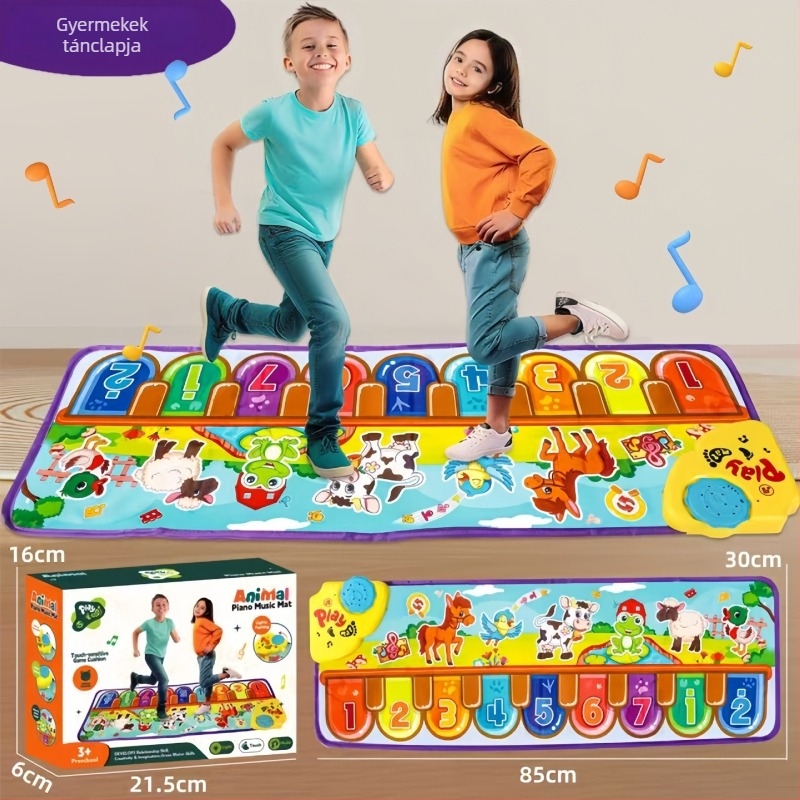 Gyerekeknek szóló zenés-táncos matrac, Hang- és fényhatásokkal, Hand Clap Piano, szövetes kivitel, integrált csúszólap, 1,2 cm vastagság, 4–6 éveseknek