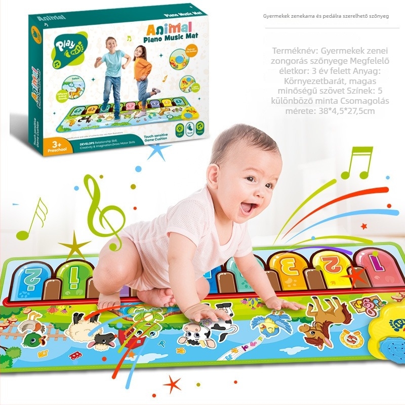 Gyerekeknek szóló zenés-táncos matrac, Hang- és fényhatásokkal, Hand Clap Piano, szövetes kivitel, integrált csúszólap, 1,2 cm vastagság, 4–6 éveseknek
