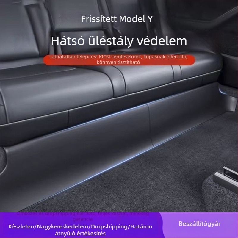 PP anyagú hátsó ülés anti-kick védőlap Tesla Model Y/3 - ragasztós telepítés, középkonzol belső modell, Guangzhou eredet