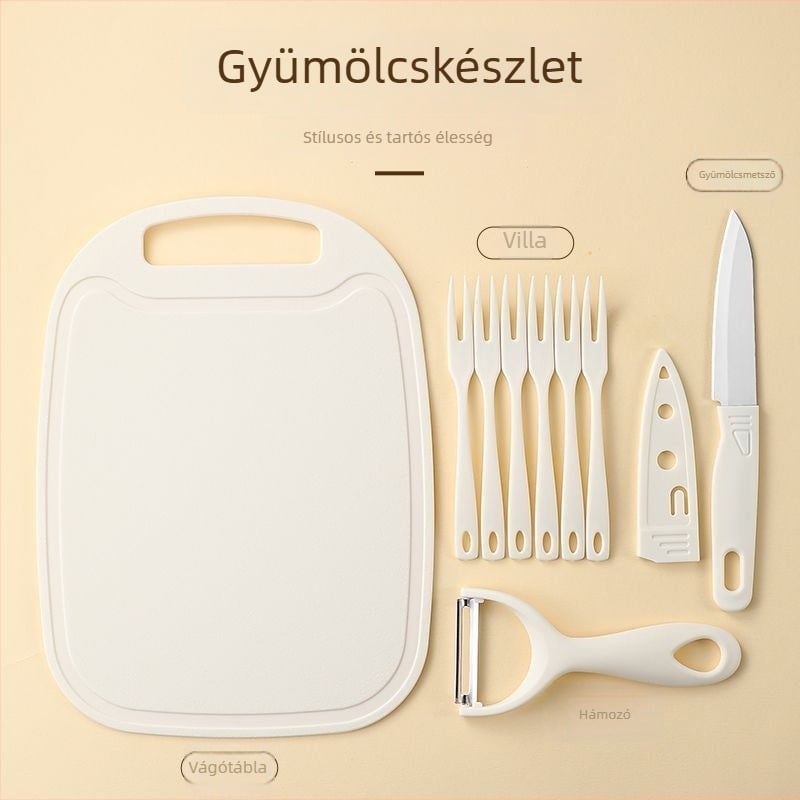 9 darabos műanyag konyhai késkészlet: melon hámozó, vágódeszka és gyümölcs villa; anyag: műanyag; márka: Dingchu; stílus: modern minimál; többfunkciós