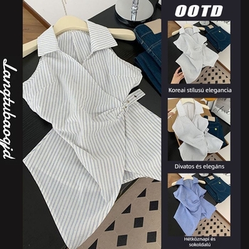 Ujjatlan blúz polo gallérral, A-vonalú szabású Vinylon-Spandex anyag