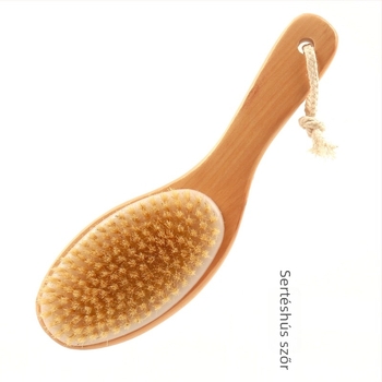 Fürdő- és masszázsecset csirke láb formájú ívelt nyéllel, lotusz sörtékkel, hámlasztó masszázs puha szálakkal