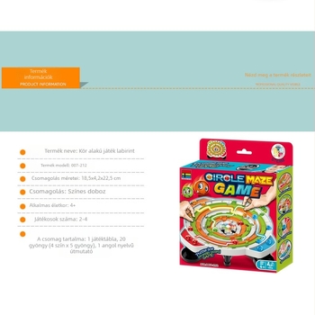 Asztali körgolyó puzzle játék – interaktív stratégiai tábla kéz–szem koordinációhoz, két játékos. Anyag: műanyag és papír. 4–35 éveseknek.