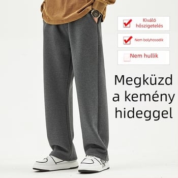Férfiaknak fleece-bevonatú sportnadrág, középső derék, kötős zárás, zsebek, téli viselet