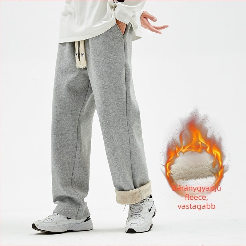 Férfiaknak fleece-bevonatú sportnadrág, középső derék, kötős zárás, zsebek, téli viselet