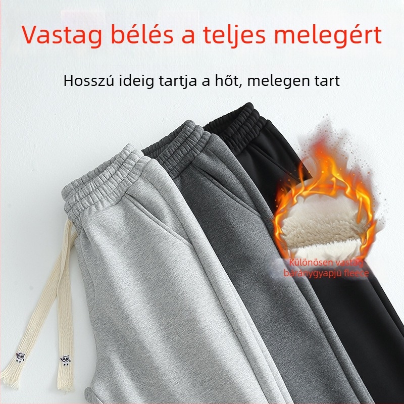 Férfiaknak fleece-bevonatú sportnadrág, középső derék, kötős zárás, zsebek, téli viselet