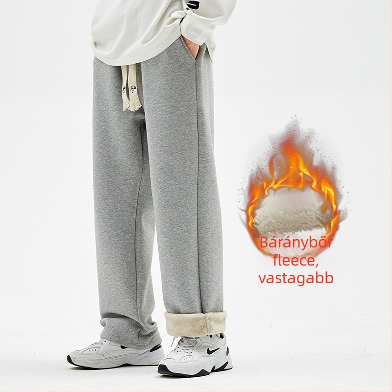 Férfiaknak fleece-bevonatú sportnadrág, középső derék, kötős zárás, zsebek, téli viselet