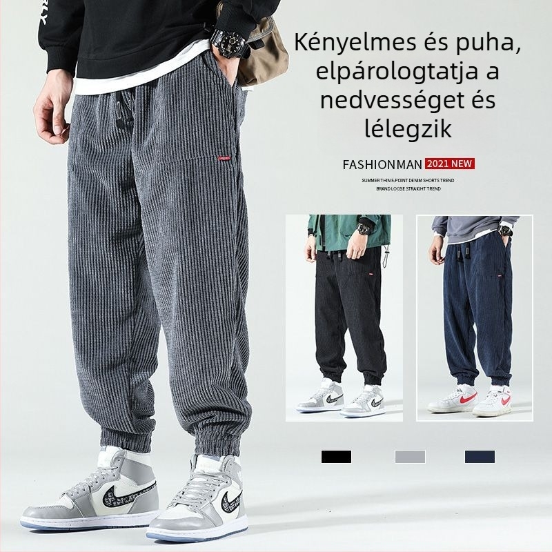 Férfi cordbársony jogger nadrág, laza szabás, középmagas derekú, négy évszakos viselet
