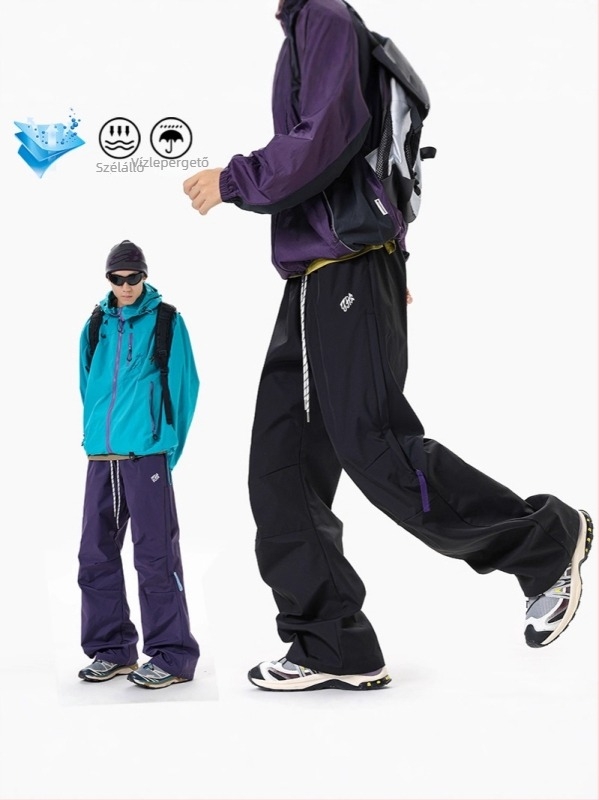 Férfiak számára japán stílusú outdoor túranadrág, szél- és vízálló, cargo zsebekkel, lazán szabott, hosszú