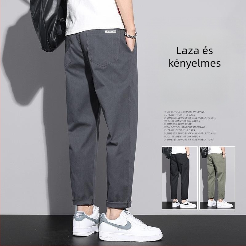 Férfi casual nadrágok, japán workwear stílus, laza szabás, cropped hossz, középső derék, mikroelasztikusság