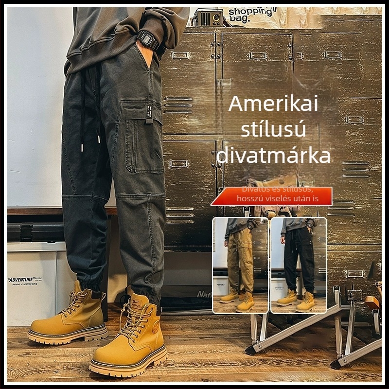 Férfi cargo jogger nadrág (laza szabás, húzókötél, több zseb, pamut–keverék anyag, téli)