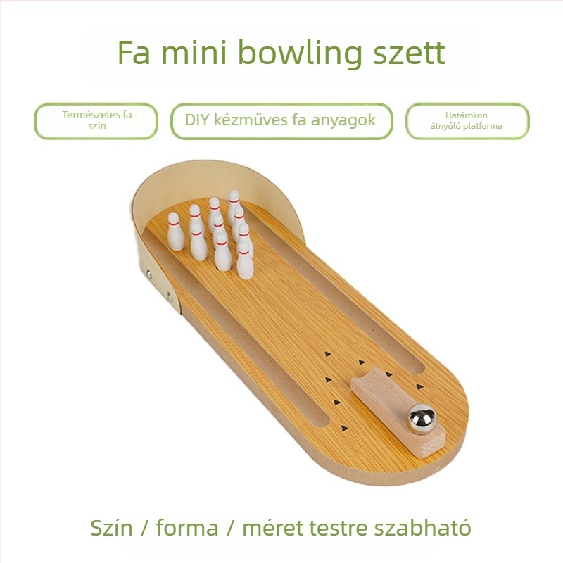 Fából készült oktató játék 4–6 éveseknek, fejleszti a kéz-szem koordinációt, interaktív asztali bowling játék