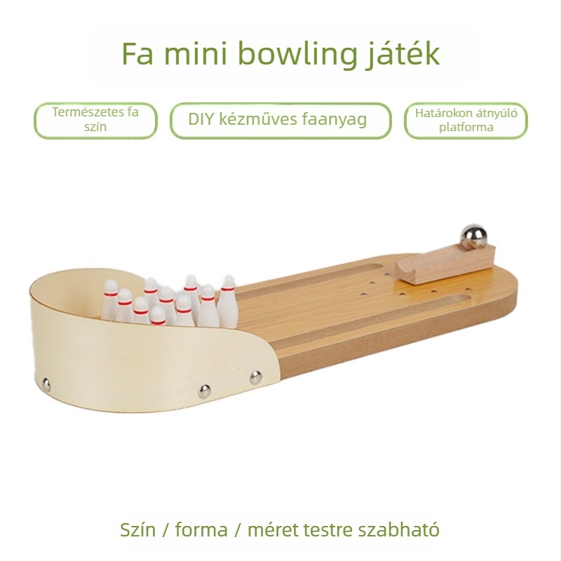 Fából készült oktató játék 4–6 éveseknek, fejleszti a kéz-szem koordinációt, interaktív asztali bowling játék