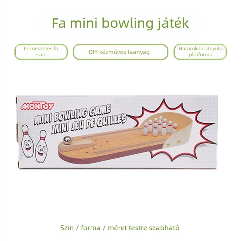 Fából készült oktató játék 4–6 éveseknek, fejleszti a kéz-szem koordinációt, interaktív asztali bowling játék