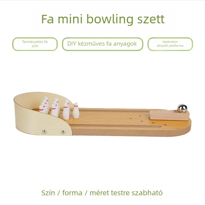 Fából készült oktató játék 4–6 éveseknek, fejleszti a kéz-szem koordinációt, interaktív asztali bowling játék