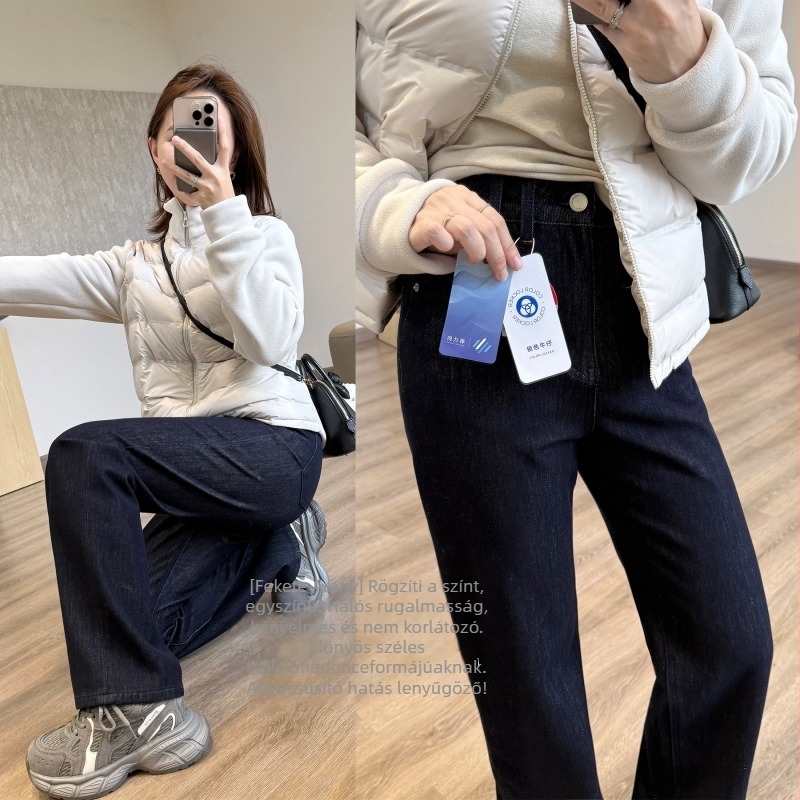 Négyirányban elasztikus denim farmer, magas derekú, szűk-táguló lábszár, egyenes szabású hosszú nadrág, két hosszúságban