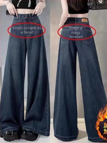 Denim nadrág, magas derekú, egyenes és széles szárú, közepes vastagságú, téli kollekció 2024