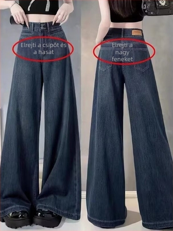 Denim nadrág, magas derekú, egyenes és széles szárú, közepes vastagságú, téli kollekció 2024